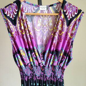 Plum Feathers Sleeveless Black/Purple/Pink Maxi Dress - Size XXXL